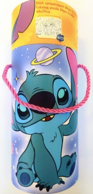 Пъзел 60 елемента Лило и Стич, Lilo and Stitch в Тубус с Постер 48х33 см с Едри Елементи, Дръжка и Възможност за Оцветяване 26х11 см